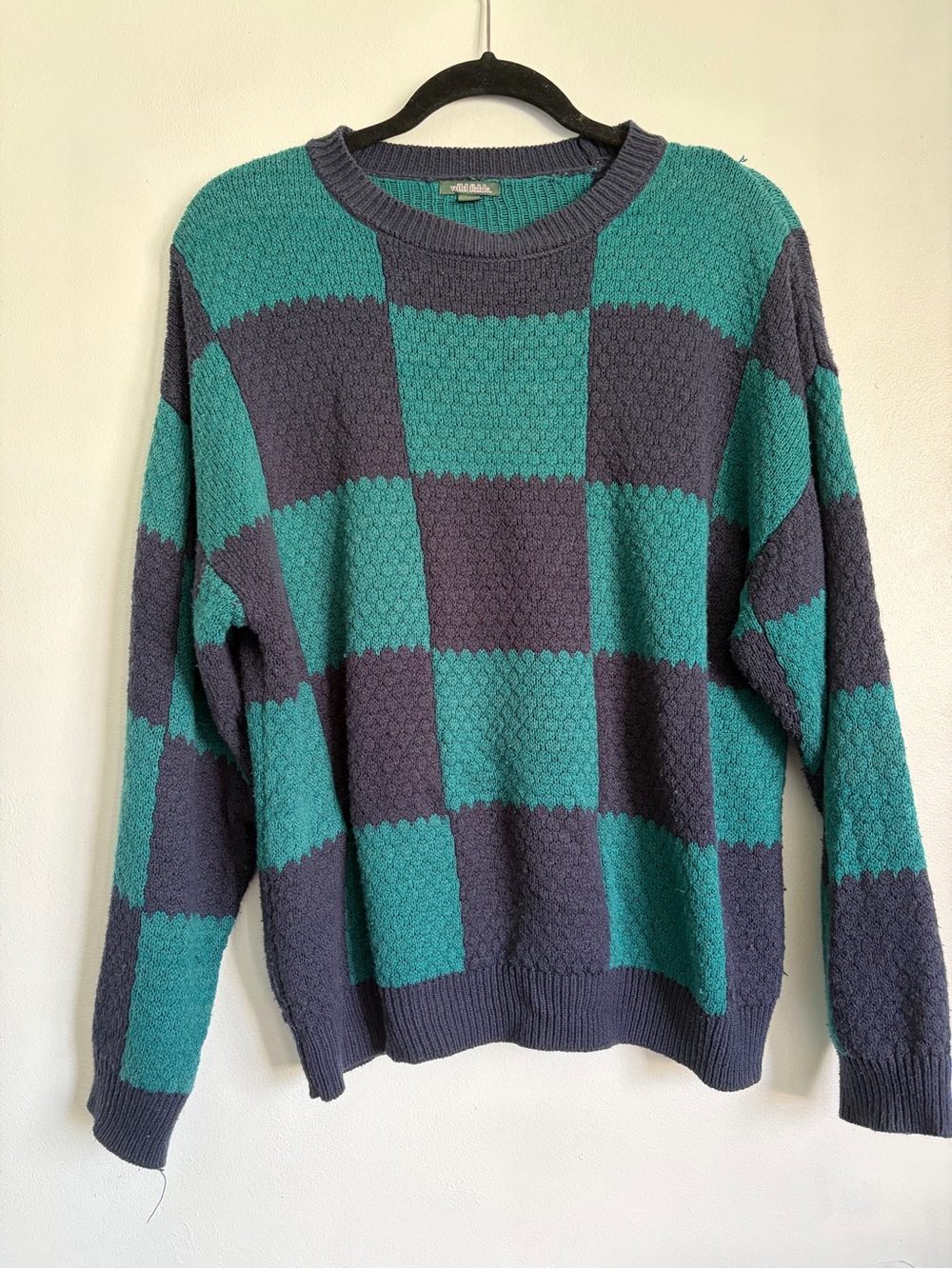 wild fable Checkerboard Crewneck Sweater in Teal and Charcoal